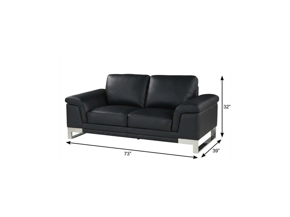 73" Black And Silver Genuine Leather Love Seat HomeRoots