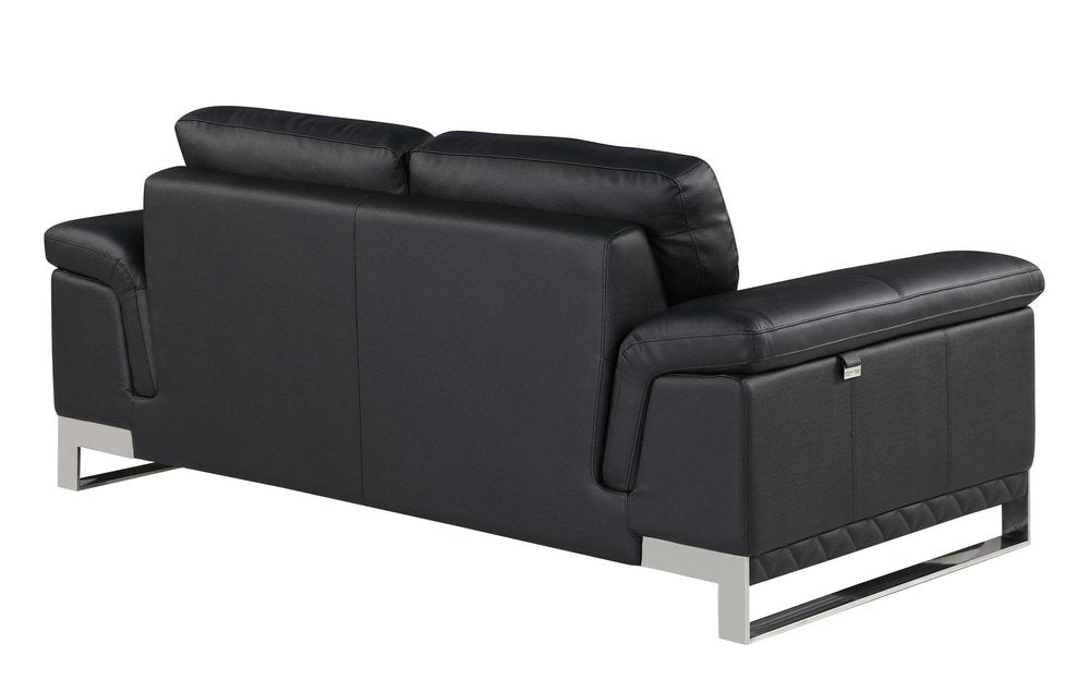 73" Black And Silver Genuine Leather Love Seat HomeRoots