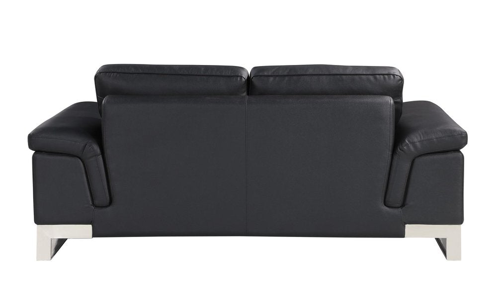 73" Black And Silver Genuine Leather Love Seat HomeRoots