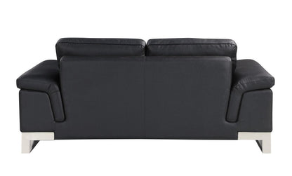 73" Black And Silver Genuine Leather Love Seat HomeRoots