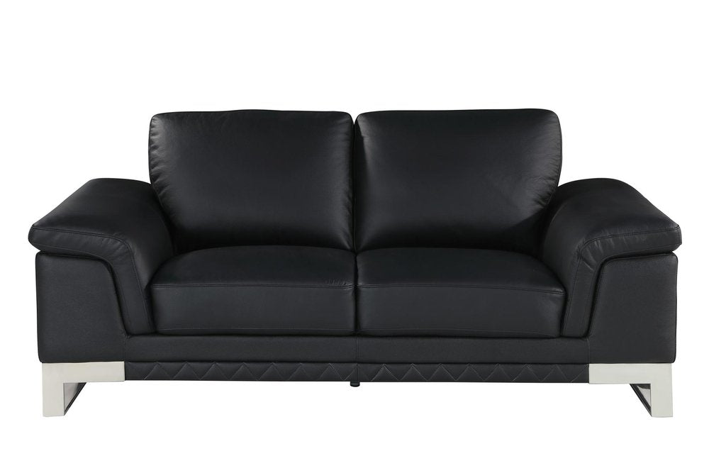73" Black And Silver Genuine Leather Love Seat HomeRoots