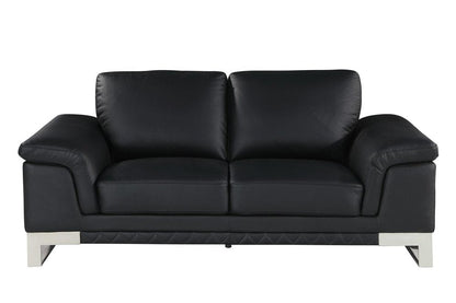 73" Black And Silver Genuine Leather Love Seat HomeRoots