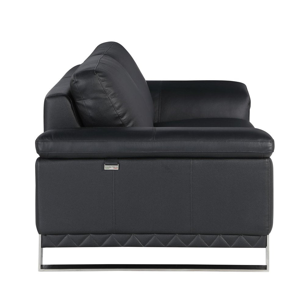 73" Black And Silver Genuine Leather Love Seat HomeRoots