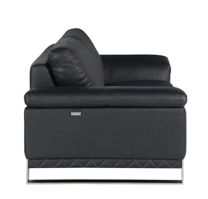73" Black And Silver Genuine Leather Love Seat HomeRoots