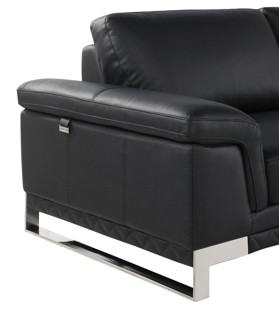 49" Black And Silver Genuine Leather Arm Chair HomeRoots
