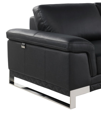 49" Black And Silver Genuine Leather Arm Chair HomeRoots