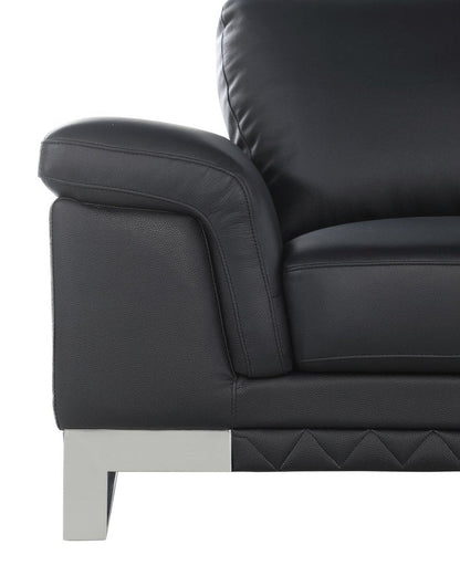 49" Black And Silver Genuine Leather Arm Chair HomeRoots