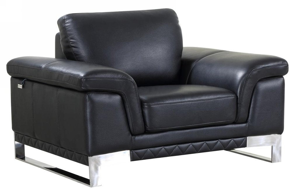 49" Black And Silver Genuine Leather Arm Chair HomeRoots