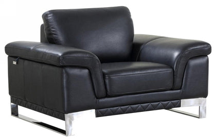 49" Black And Silver Genuine Leather Arm Chair HomeRoots