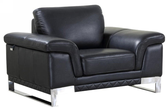 49" Black And Silver Genuine Leather Arm Chair HomeRoots