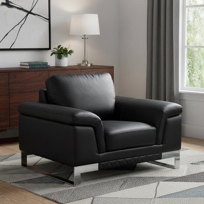 49" Black And Silver Genuine Leather Arm Chair HomeRoots