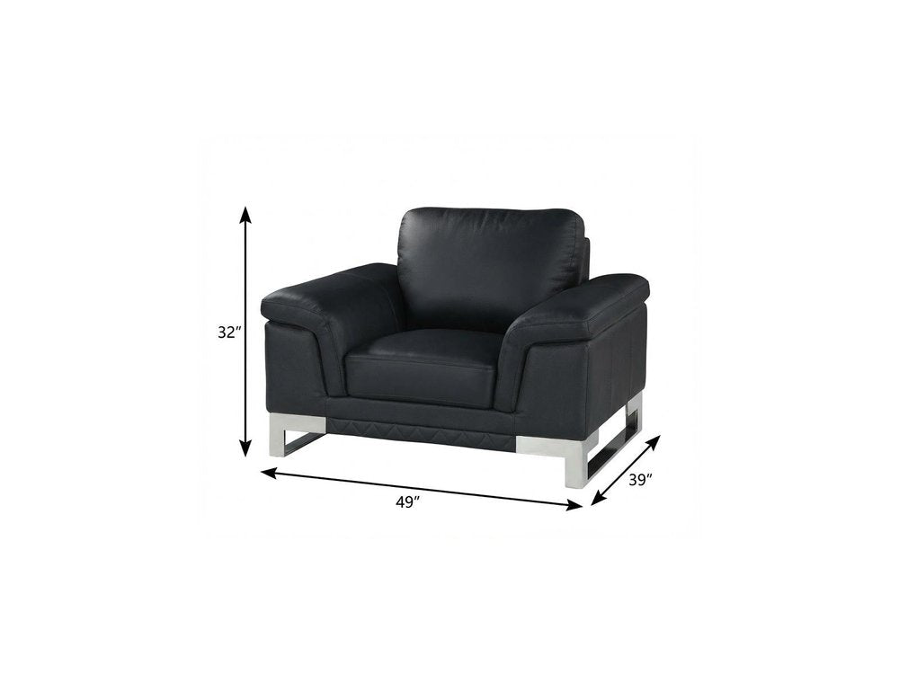 49" Black And Silver Genuine Leather Arm Chair HomeRoots