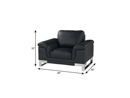 49" Black And Silver Genuine Leather Arm Chair HomeRoots