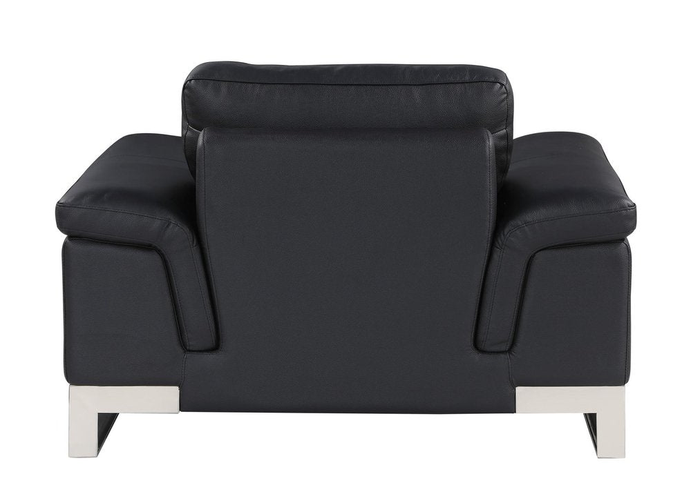 49" Black And Silver Genuine Leather Arm Chair HomeRoots