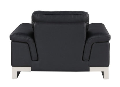 49" Black And Silver Genuine Leather Arm Chair HomeRoots