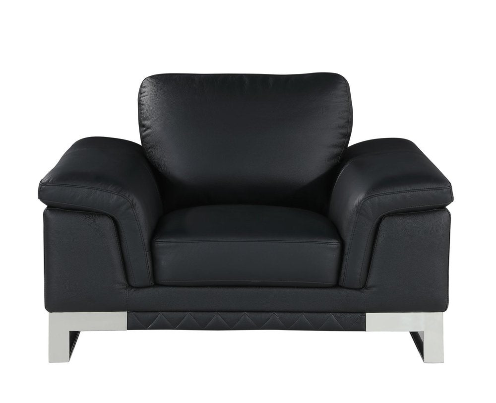 49" Black And Silver Genuine Leather Arm Chair HomeRoots
