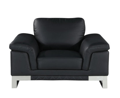 49" Black And Silver Genuine Leather Arm Chair HomeRoots