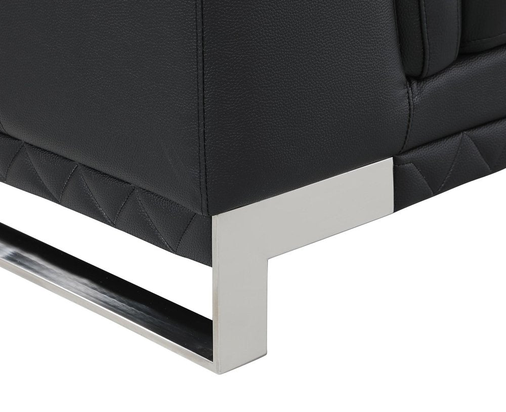 49" Black And Silver Genuine Leather Arm Chair HomeRoots