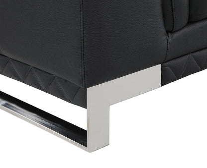 49" Black And Silver Genuine Leather Arm Chair HomeRoots