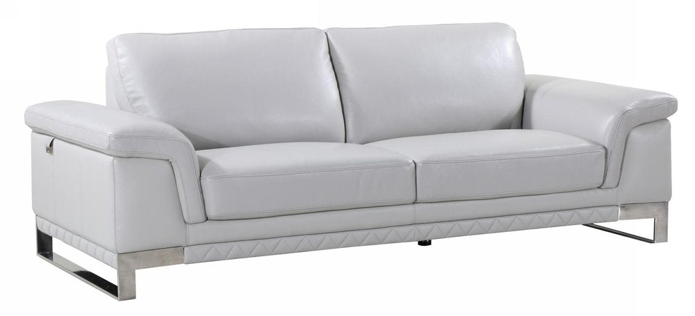 90" Light Gray Italian Leather Sofa With Silver Legs HomeRoots