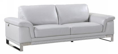 90" Light Gray Italian Leather Sofa With Silver Legs HomeRoots