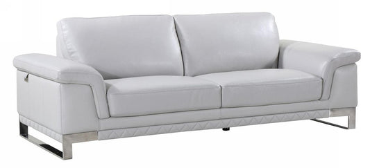 90" Light Gray Italian Leather Sofa With Silver Legs HomeRoots