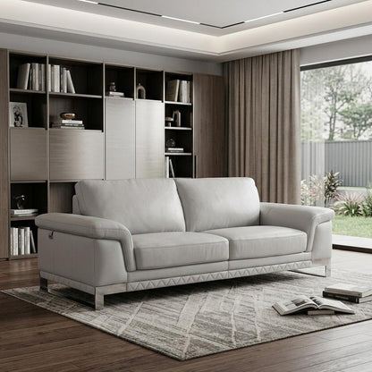 90" Light Gray Italian Leather Sofa With Silver Legs HomeRoots