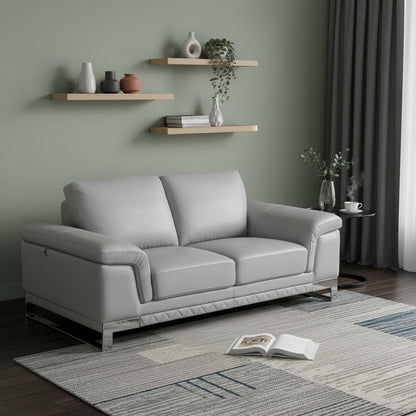 73" Light Gray And Silver Genuine Leather Loveseat HomeRoots
