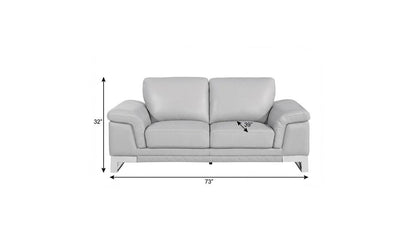 73" Light Gray And Silver Genuine Leather Loveseat HomeRoots