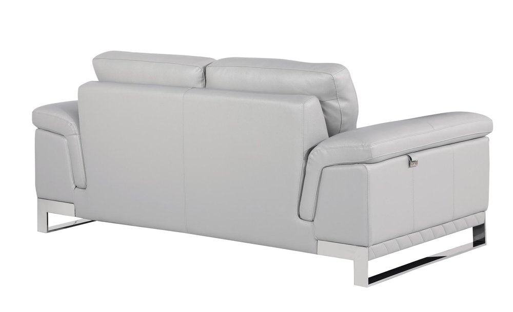 73" Light Gray And Silver Genuine Leather Loveseat HomeRoots
