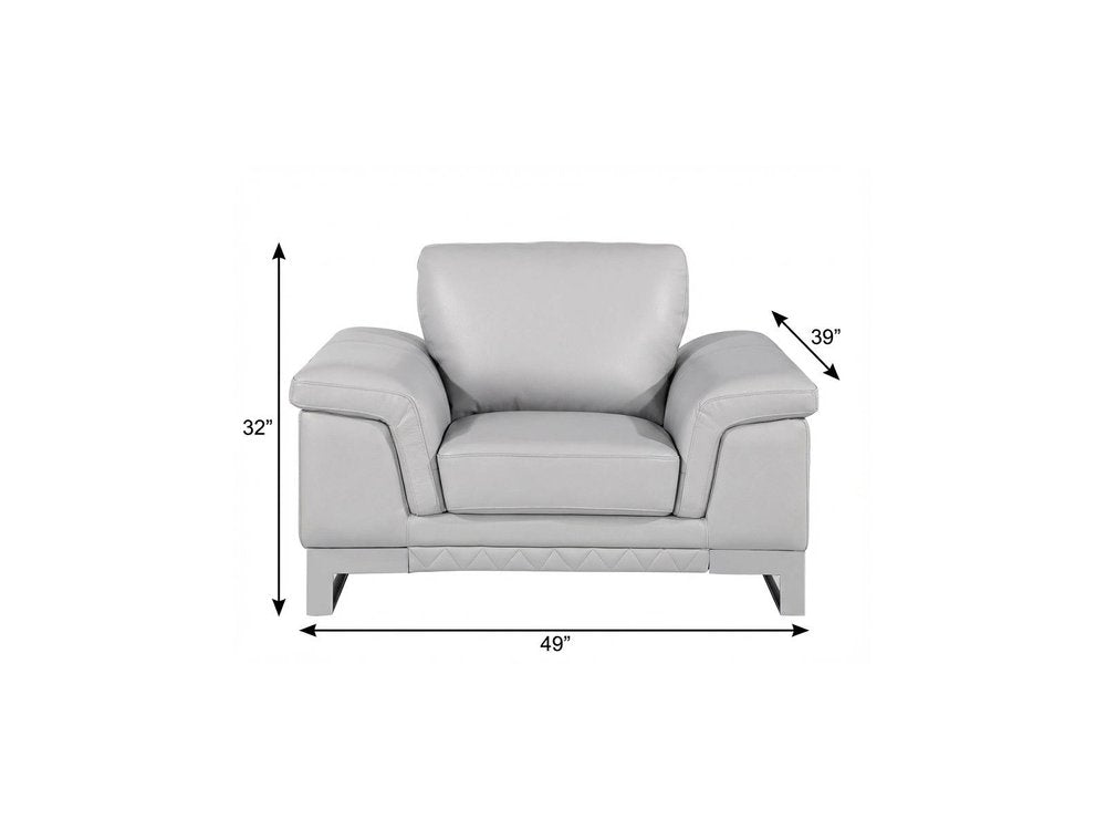 49" Dark Gray And Silver Genuine Leather Arm Chair HomeRoots
