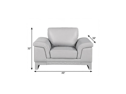 49" Dark Gray And Silver Genuine Leather Arm Chair HomeRoots
