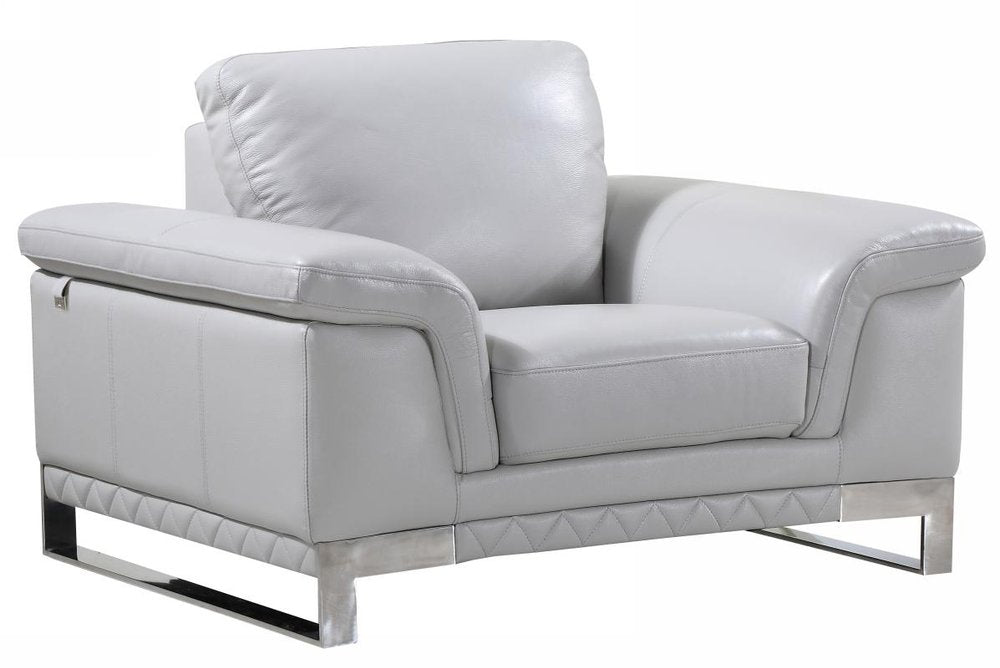 49" Dark Gray And Silver Genuine Leather Arm Chair HomeRoots