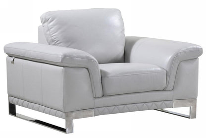 49" Dark Gray And Silver Genuine Leather Arm Chair HomeRoots