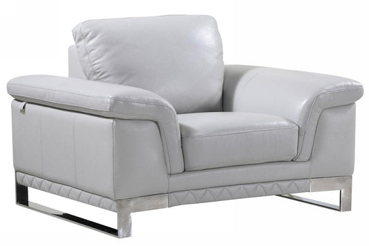 49" Dark Gray And Silver Genuine Leather Arm Chair HomeRoots