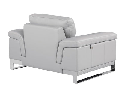 49" Dark Gray And Silver Genuine Leather Arm Chair HomeRoots