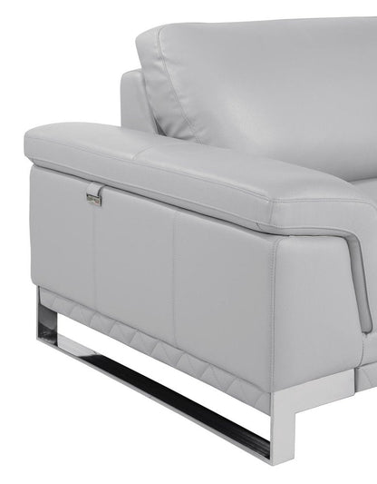 49" Dark Gray And Silver Genuine Leather Arm Chair HomeRoots