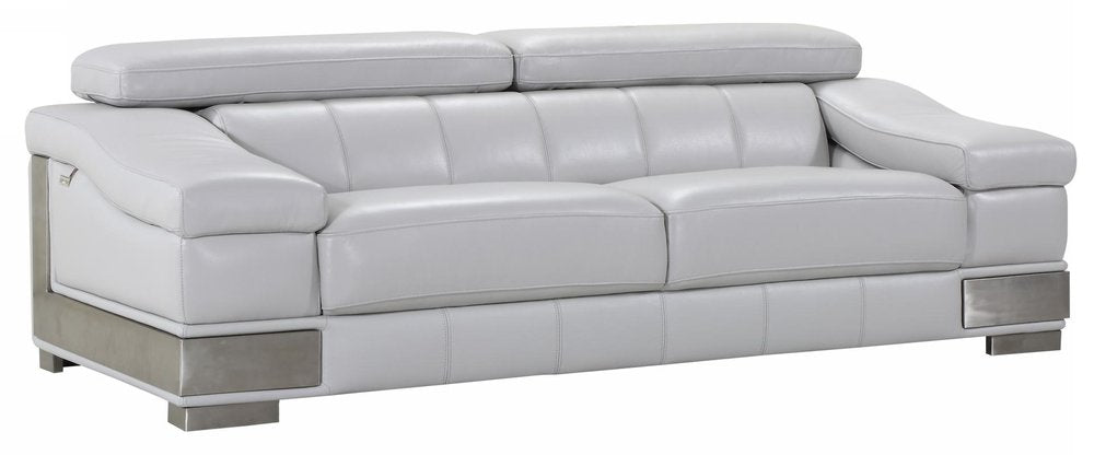 92" Light Gray Italian Leather Sofa With Silver Legs HomeRoots
