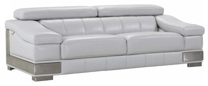 92" Light Gray Italian Leather Sofa With Silver Legs HomeRoots