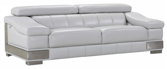 92" Light Gray Italian Leather Sofa With Silver Legs HomeRoots