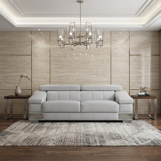 92" Light Gray Italian Leather Sofa With Silver Legs HomeRoots
