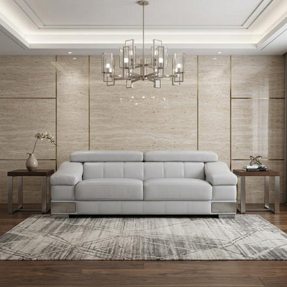 92" Light Gray Italian Leather Sofa With Silver Legs HomeRoots