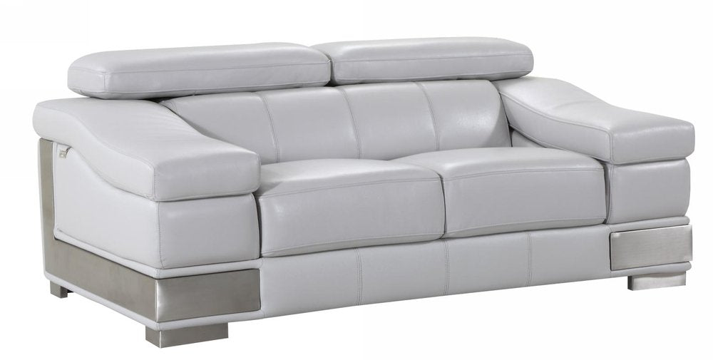73" Light Gray And Silver Genuine Leather Love Seat HomeRoots