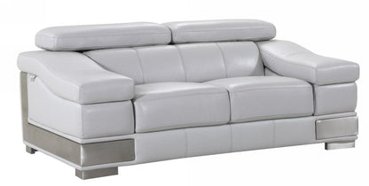 73" Light Gray And Silver Genuine Leather Love Seat HomeRoots