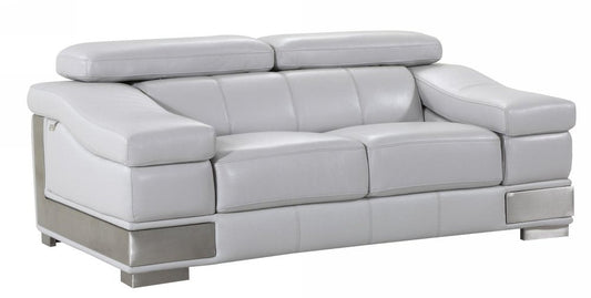 73" Light Gray And Silver Genuine Leather Love Seat HomeRoots