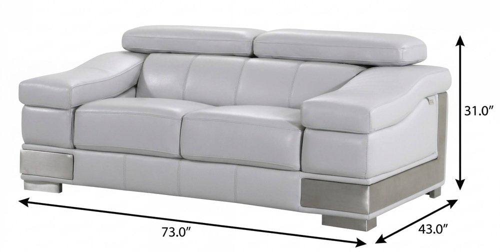 73" Light Gray And Silver Genuine Leather Love Seat HomeRoots