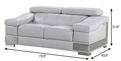 73" Light Gray And Silver Genuine Leather Love Seat HomeRoots