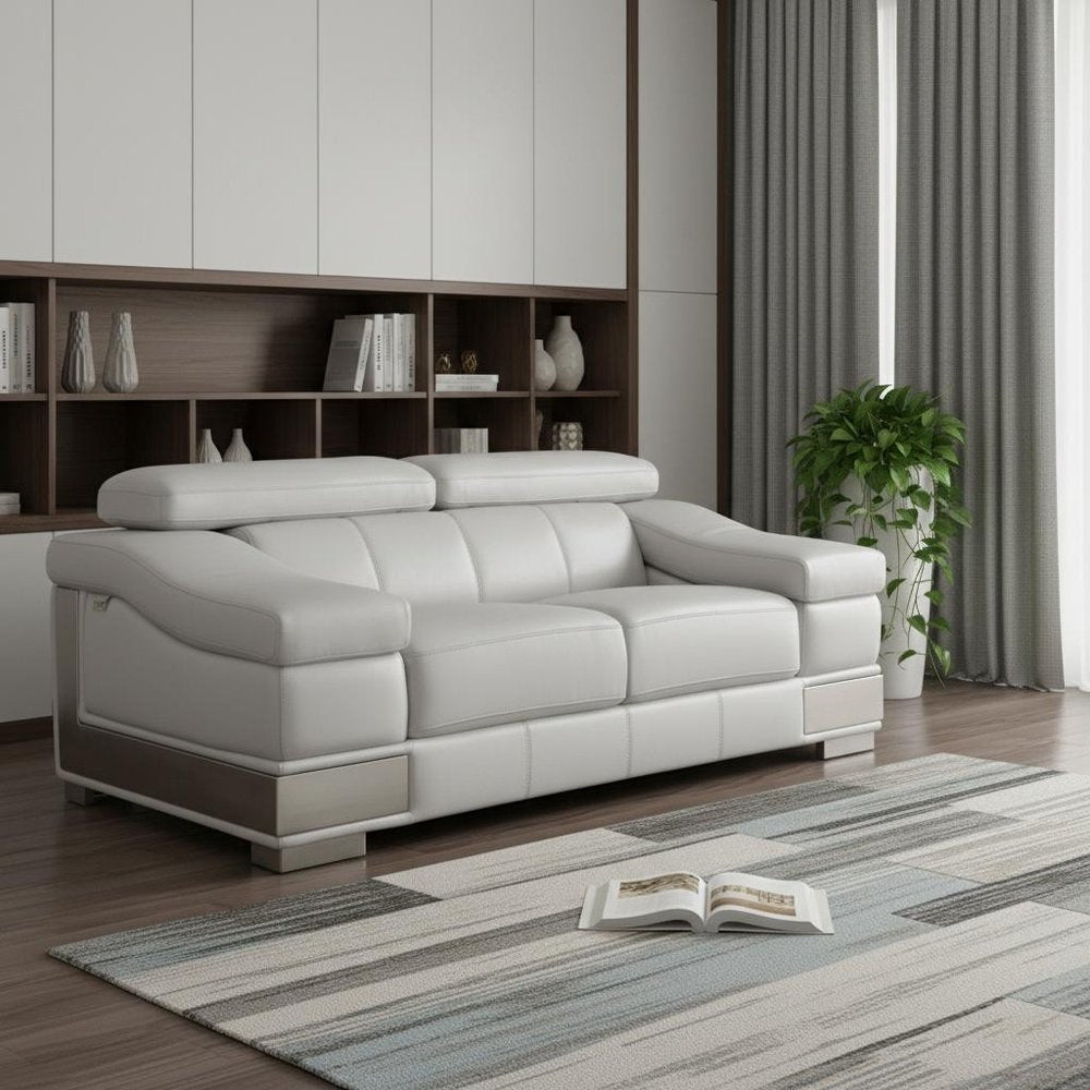 73" Light Gray And Silver Genuine Leather Love Seat HomeRoots