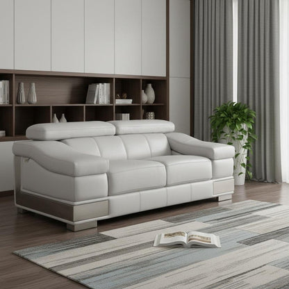 73" Light Gray And Silver Genuine Leather Love Seat HomeRoots