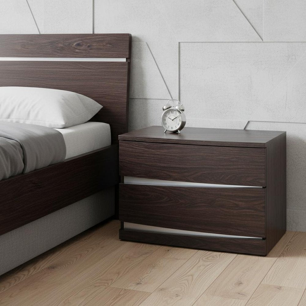 17" Dark Brown Two Drawers Manufactured Wood Mirrored Nightstand HomeRoots